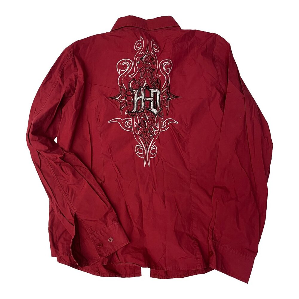 Harley Davidson Button Up Women XL Red Shirt Embroidered Logos
